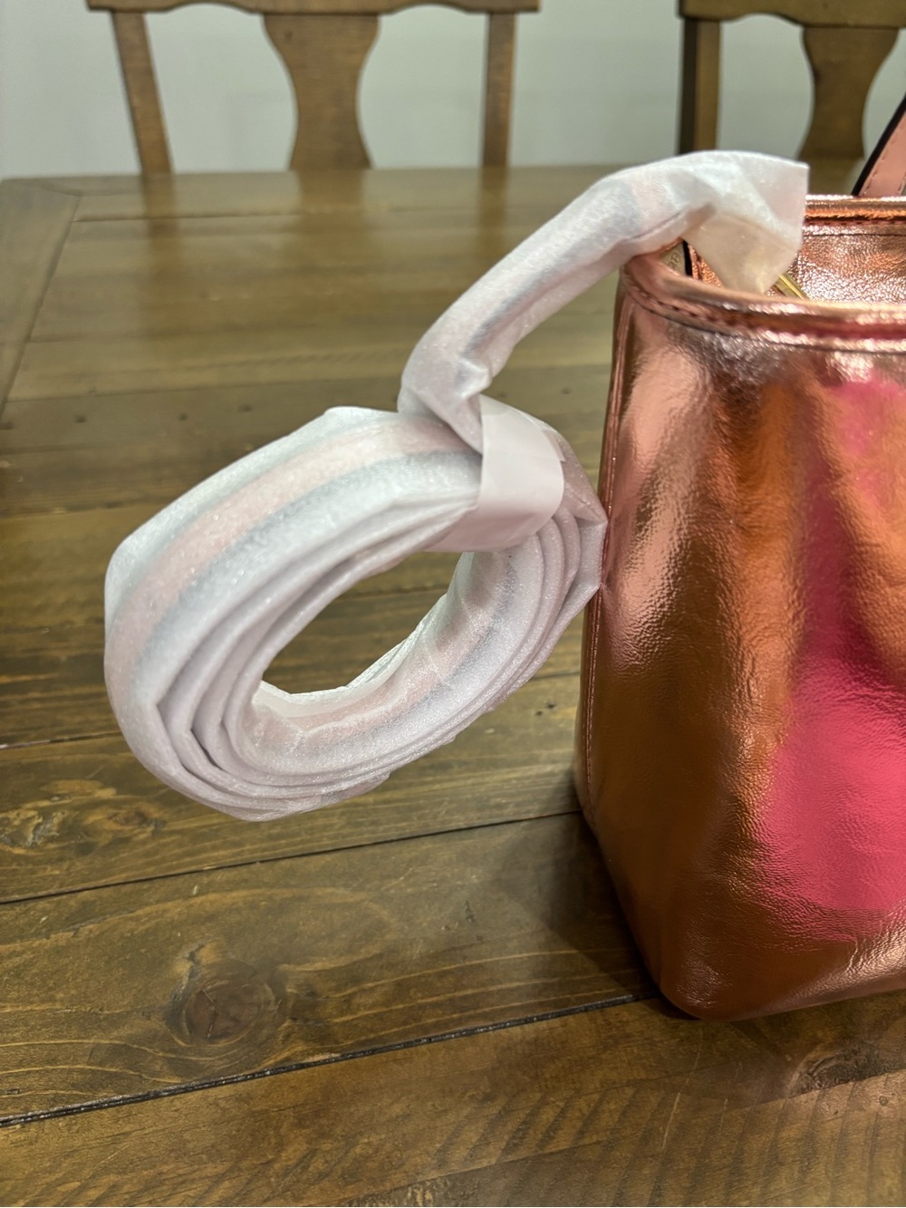 Michael Kors Jet Set Travel Extra-Small Rose Gold Metallic Zip-Top Tote - Picture 7 of 10